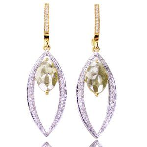 Rose Marquise Diamond Drop Earrings 14K White Gold Fancy Grayish Green 4.82 TCW